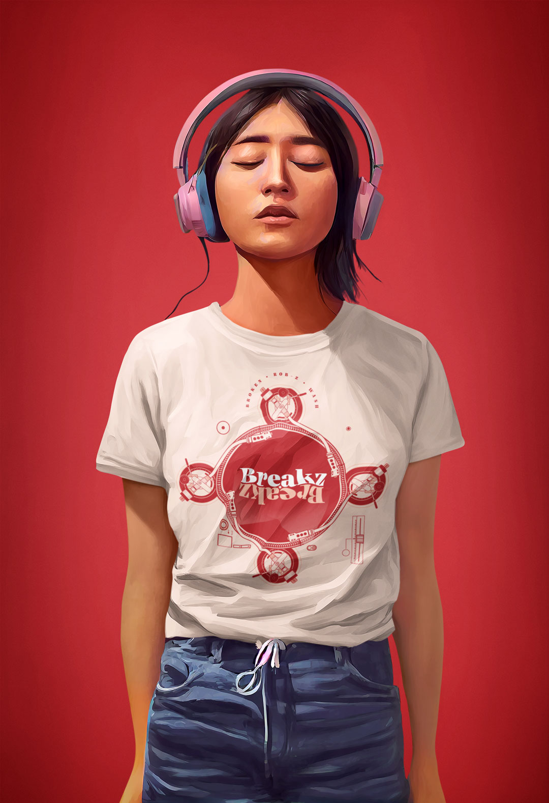 ai-generated-t-shirt-mockup-of-an-illustrated-woman-with-headphones-m31130