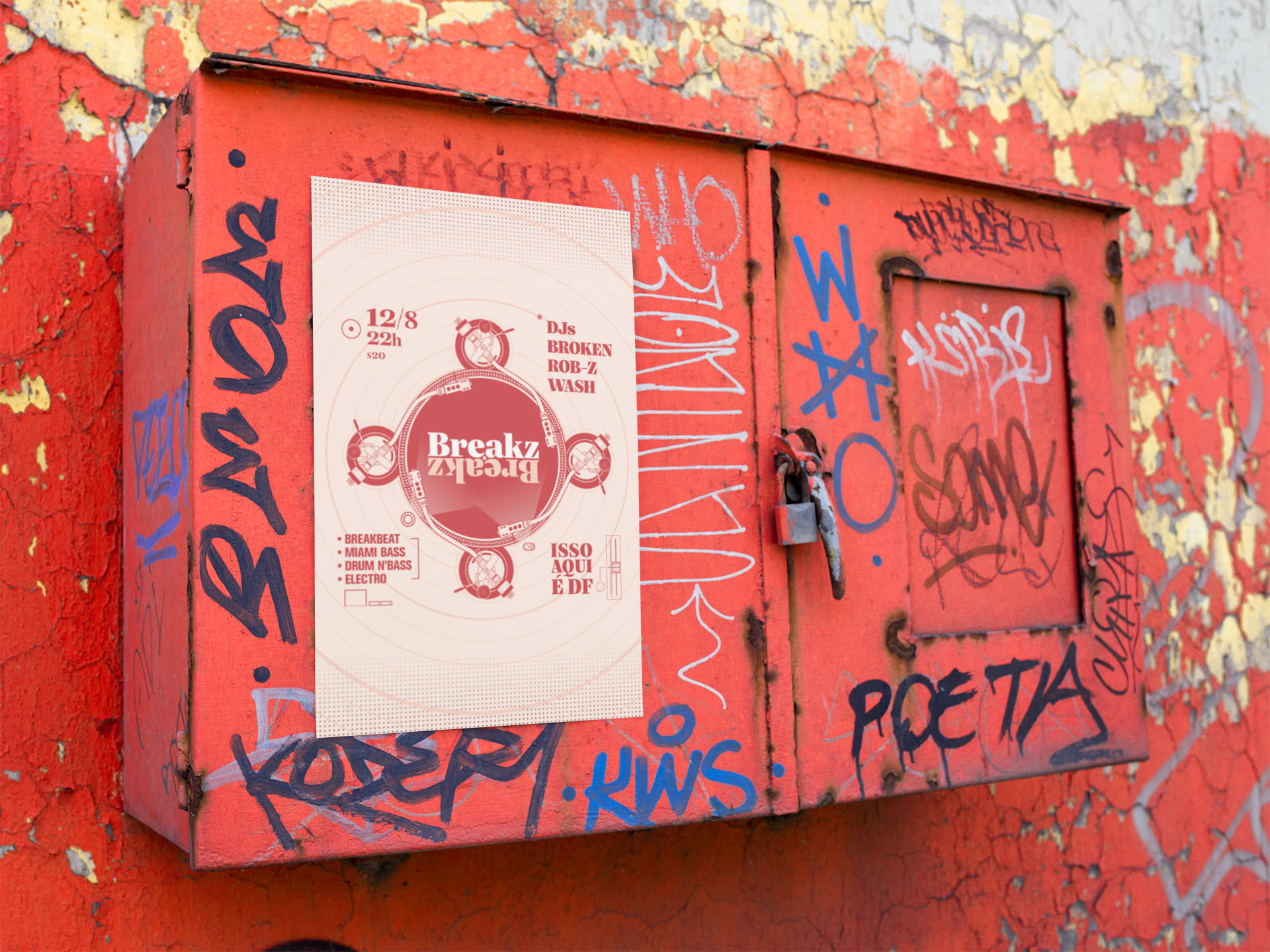 mockup-of-a-poster-placed-on-a-graffiti-metal-box-a14409